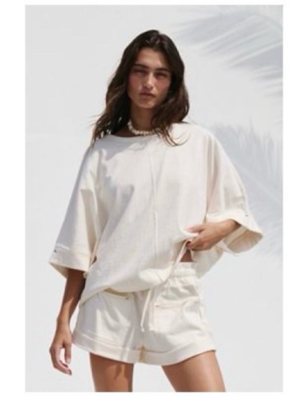 Free People Oversized Cream Boxy Tee